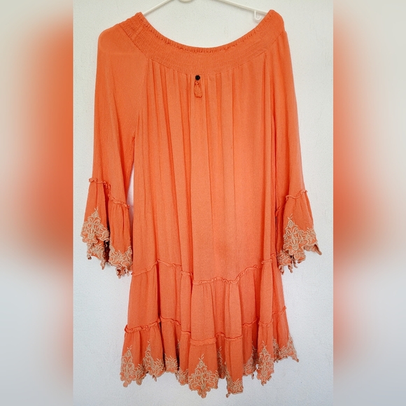 Z&L Europe Deja 100% Viscose Elegant Coral Off-Shoulder Embroidered Dress Large - Picture 11 of 16
